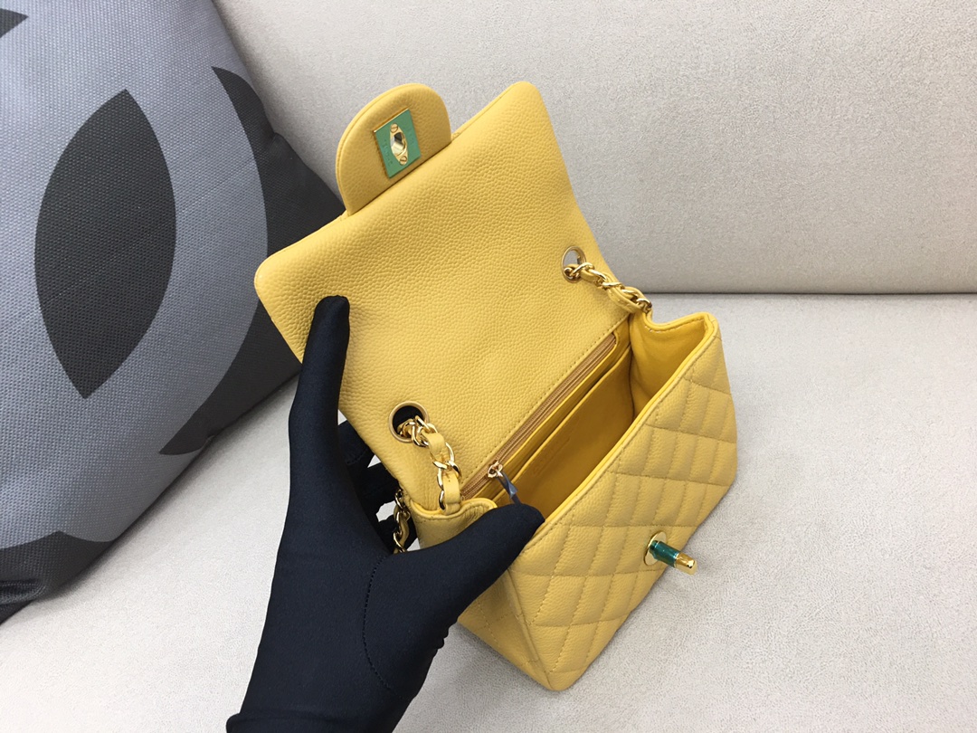 Mini Classic Flap Caviar Bag A01115 Yellow/Gold